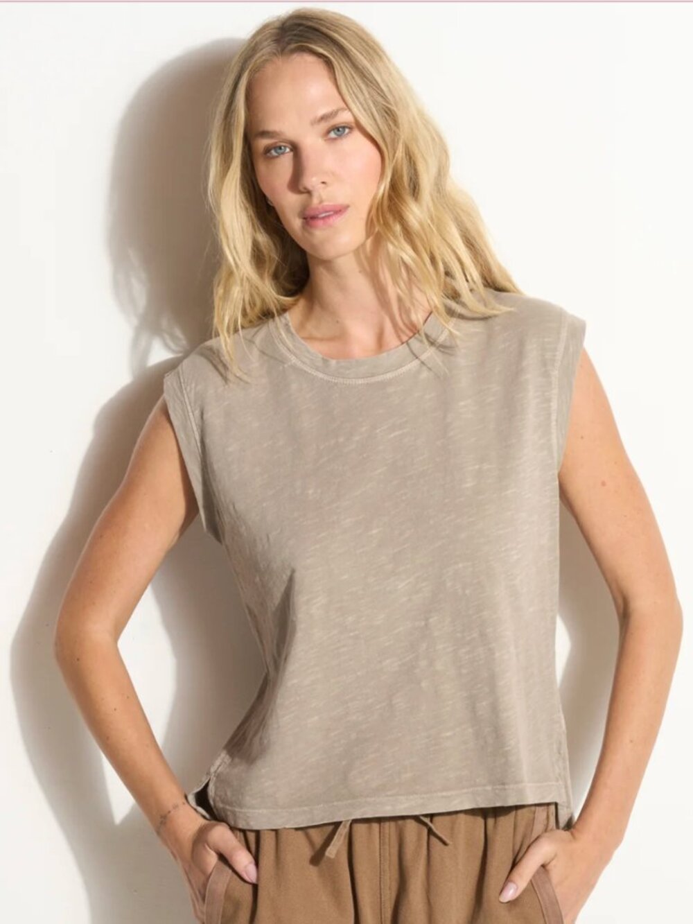 Rowan Made in Los Angeles Savannah Cotton Muscle Tank In Stone Size Small NWT - Picture 2 of 10